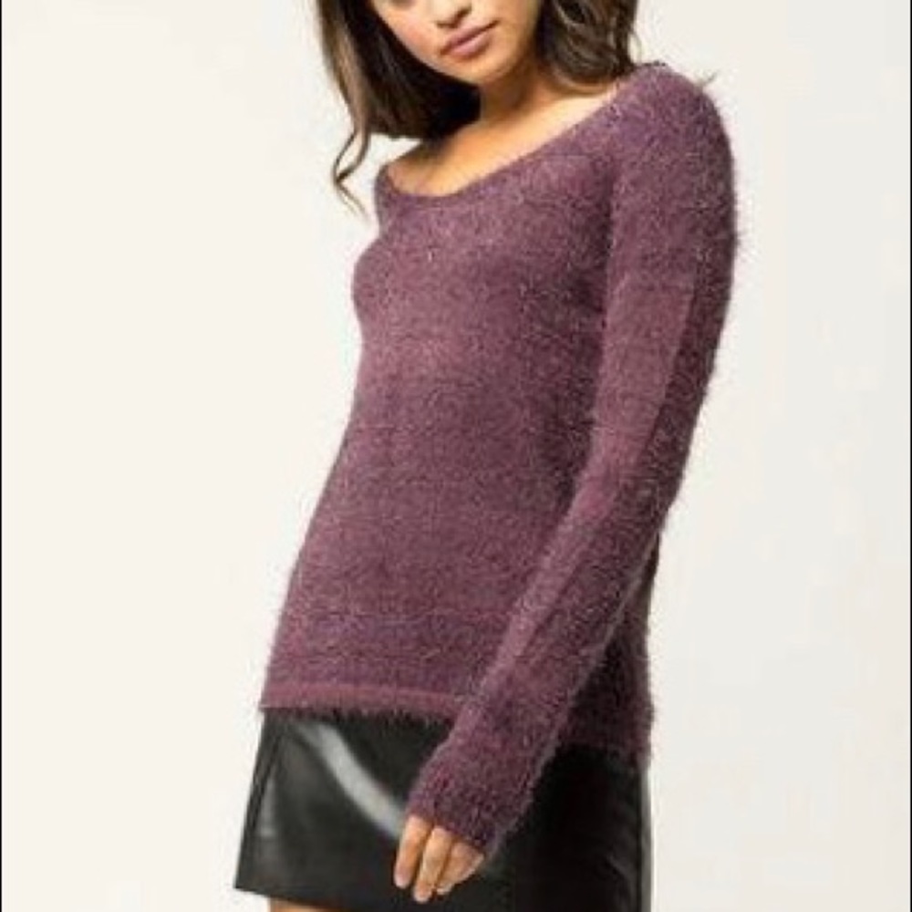 Woven Hearts fuzzy cross back sweater